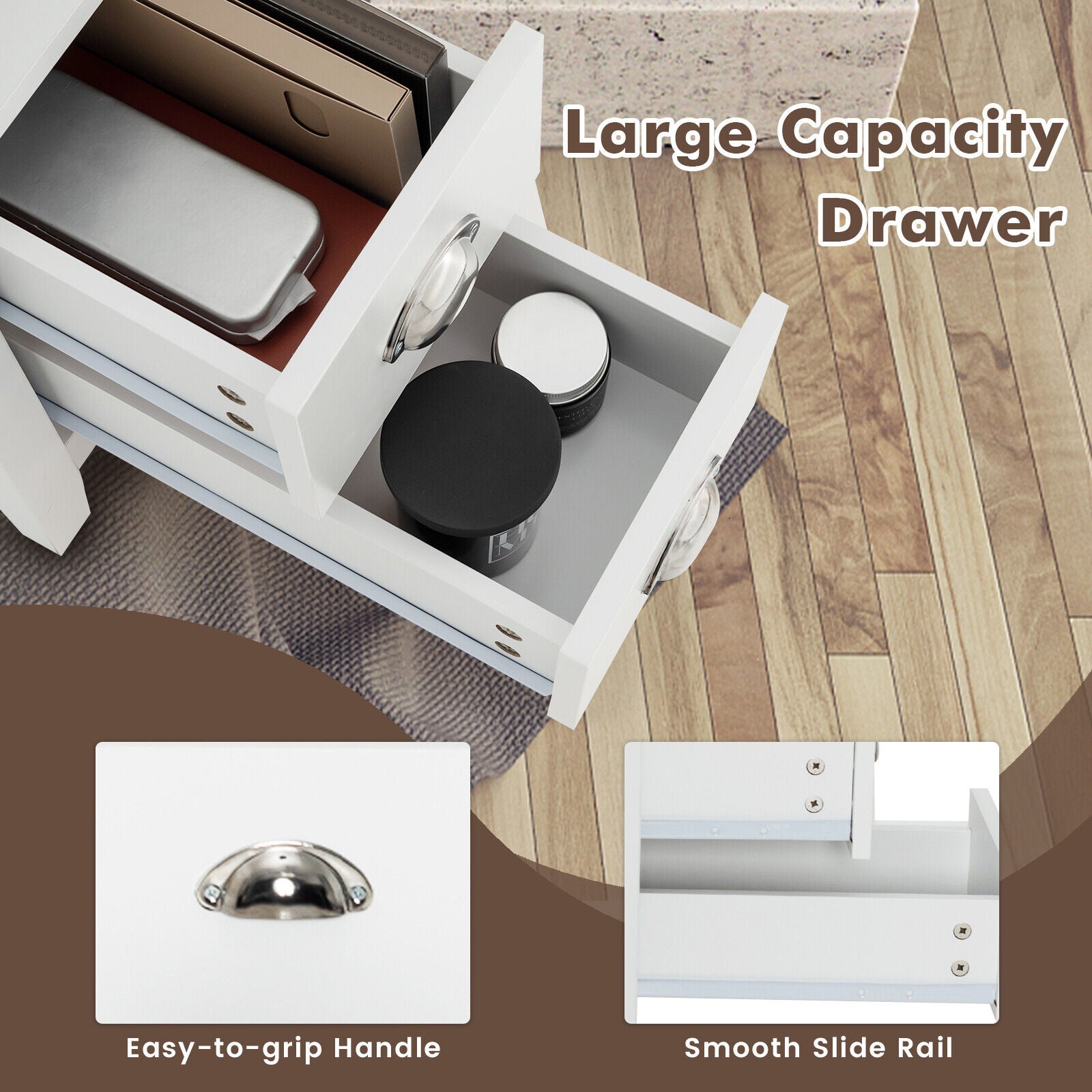 2 Drawer Wooden Nightstand Set, White Nightstands at Gallery Canada