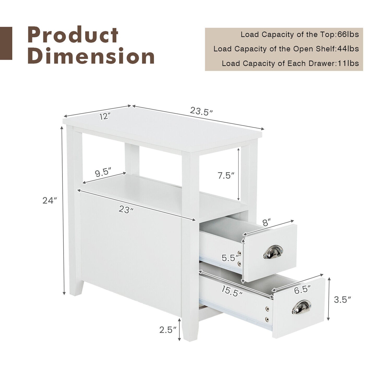 2 Drawer Wooden Nightstand Set, White Nightstands at Gallery Canada