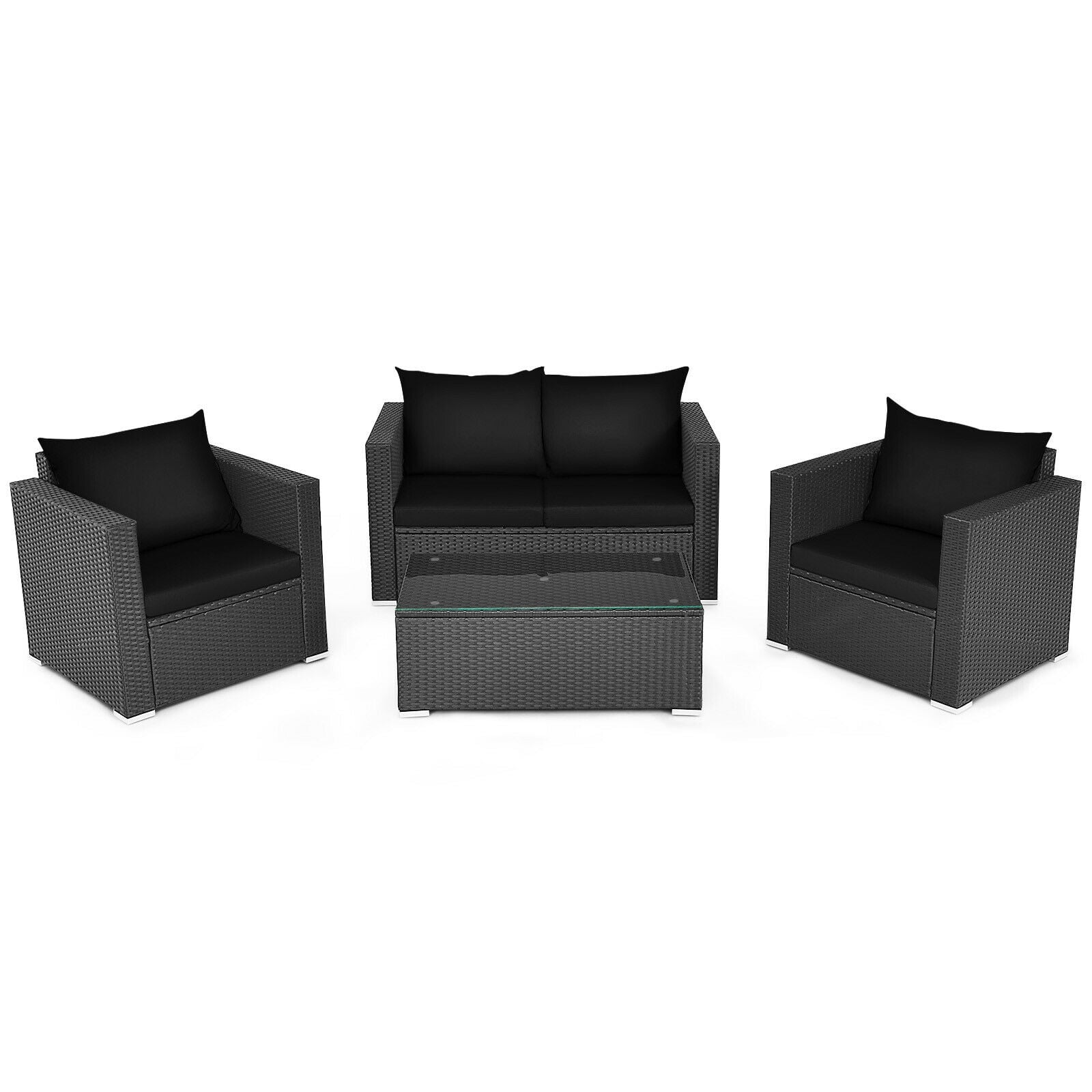 4 Pcs Patio Rattan Cushioned Furniture Set, Dark Black Patio Conversation Sets at Gallery Canada