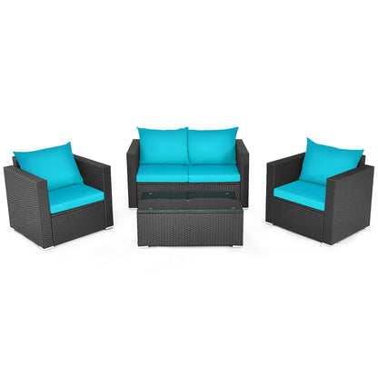 4Pcs Patio Rattan Cushioned Furniture Set, Turquoise Patio Conversation Sets at Gallery Canada