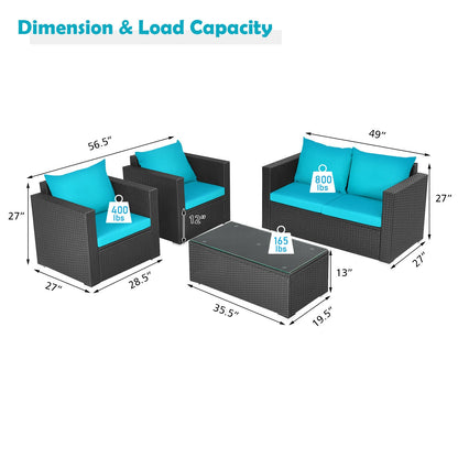 4Pcs Patio Rattan Cushioned Furniture Set, Turquoise Patio Conversation Sets at Gallery Canada