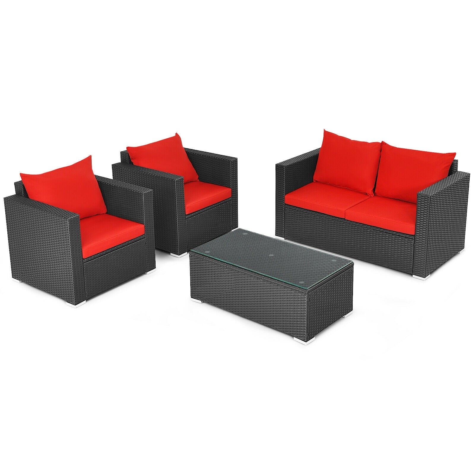4Pcs Patio Rattan Cushioned Furniture Set, Red Patio Conversation Sets at Gallery Canada