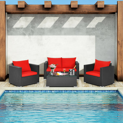 4Pcs Patio Rattan Cushioned Furniture Set, Red Patio Conversation Sets at Gallery Canada