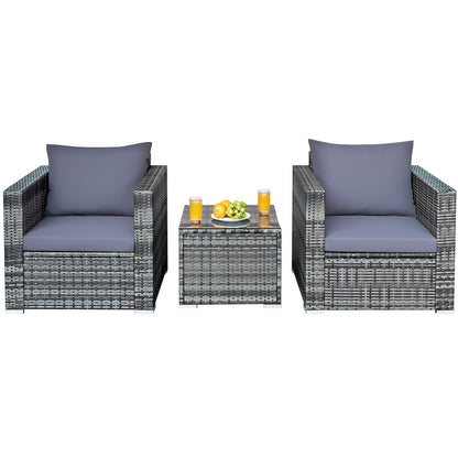 3 Pieces Patio Rattan Furniture Bistro Sofa Set with Cushioned, Gray Patio Conversation Sets at Gallery Canada