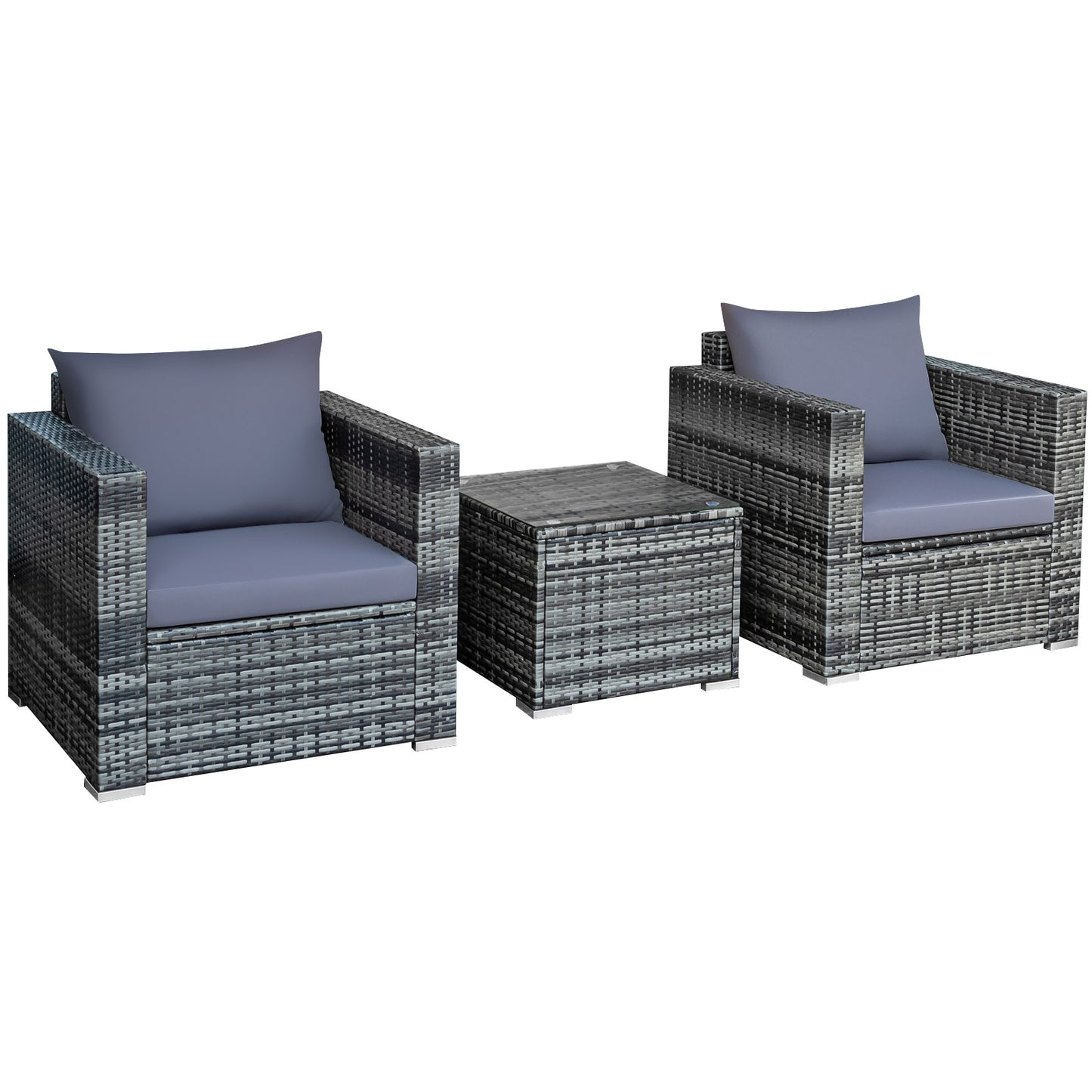 3 Pieces Patio Rattan Furniture Bistro Sofa Set with Cushioned, Gray Patio Conversation Sets at Gallery Canada