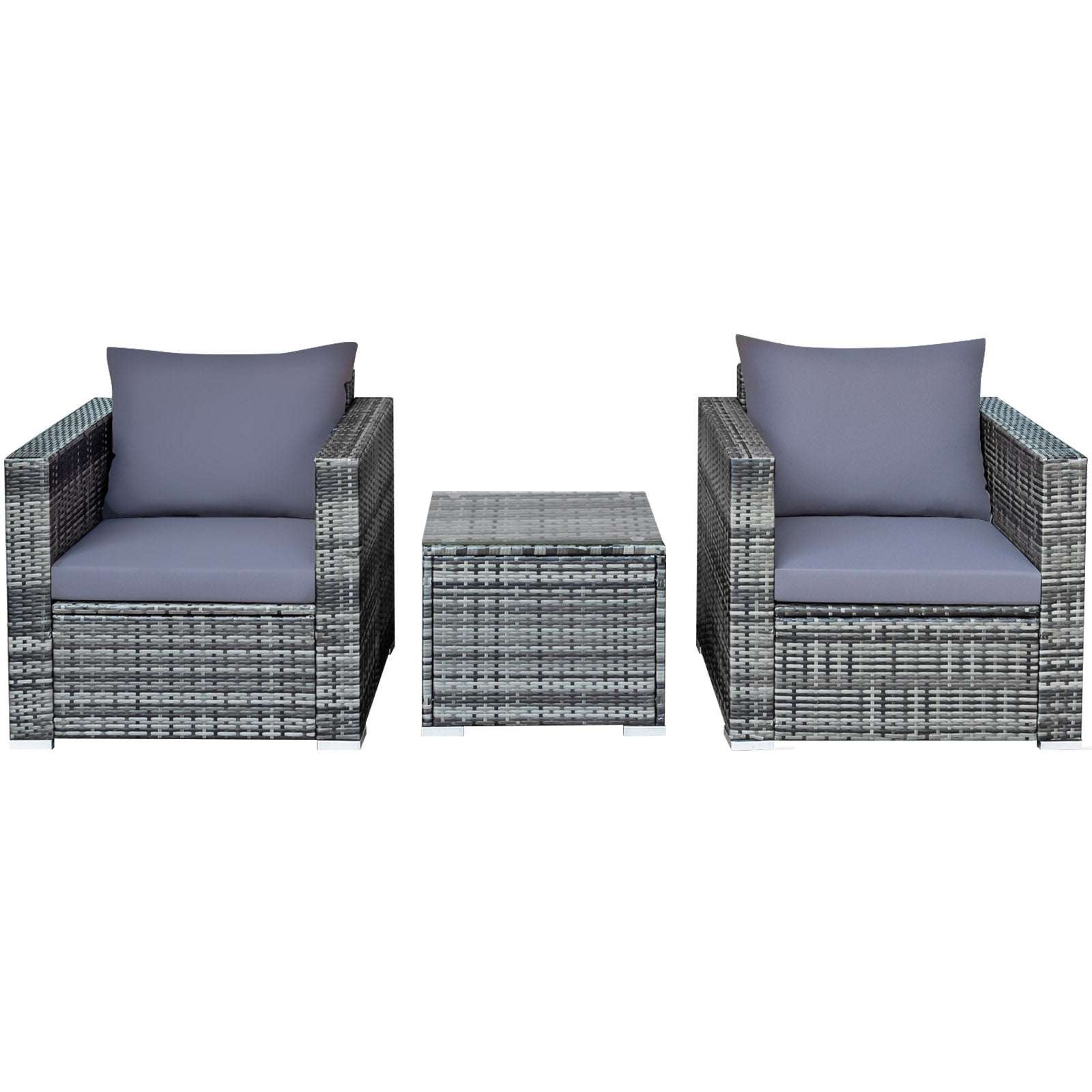 3 Pieces Patio Rattan Furniture Bistro Sofa Set with Cushioned, Gray Patio Conversation Sets at Gallery Canada