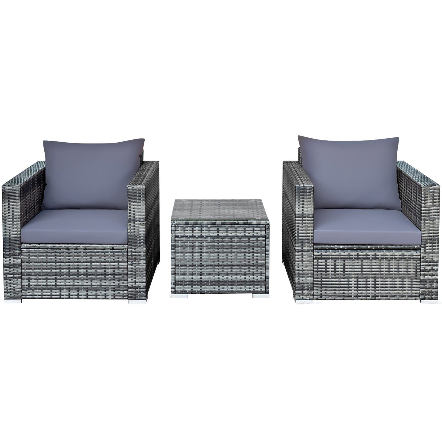 3 Pieces Patio Rattan Furniture Bistro Sofa Set with Cushioned, Gray Patio Conversation Sets at Gallery Canada