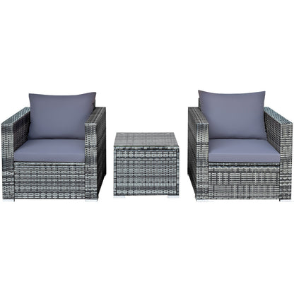 3 Pieces Patio Rattan Furniture Bistro Sofa Set with Cushioned, Gray Patio Conversation Sets at Gallery Canada