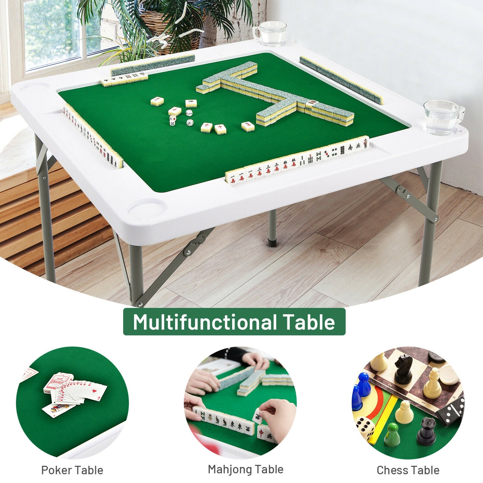 4-Player Mahjong Game Table with Iron Frame, Green Game Room at Gallery Canada