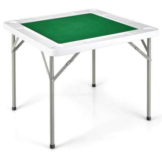 4-Player Mahjong Game Table with Iron Frame, Green