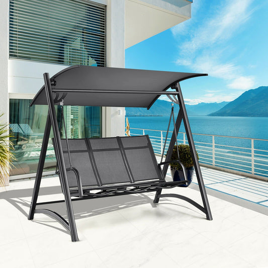 3-Person Porch Swing Chair with Anti-rust Aluminum Frame and Adjustable Canopy, Gray - Gallery Canada