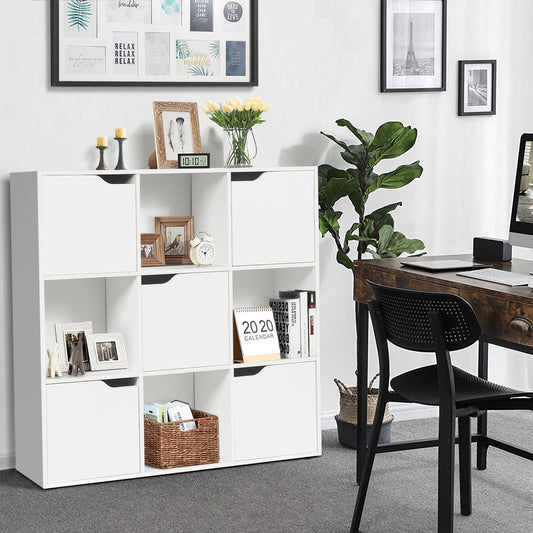 Free Standing 9 Cube Storage Wood Divider Bookcase for Home and Office, White Bookcases White at Gallery Canada