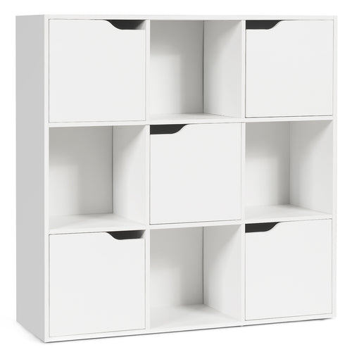 Free Standing 9 Cube Storage Wood Divider Bookcase for Home and Office, White