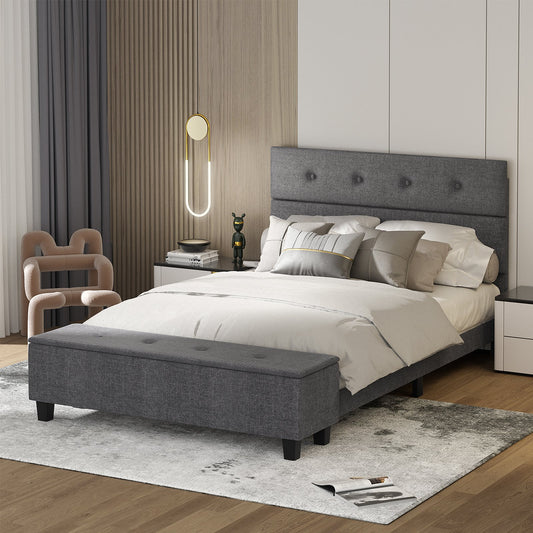 Twin/Full/Queen Upholstered Bed Frame with Ottoman Storage-Full Size, Gray - Gallery Canada