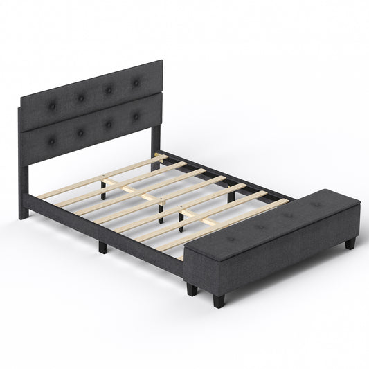 Upholstered Bed Frame With Ottoman Storage, Full Size, Gray Simple Bed Frame Gray at Gallery Canada