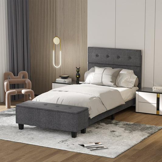 Twin/Full/Queen Upholstered Bed Frame with Ottoman Storage-Twin Size, Gray - Gallery Canada