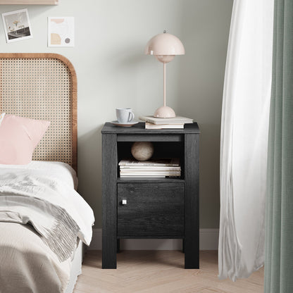 Compact Floor Farmhouse Nightstand with Open Shelf and Cabinet, Dark Gray - Gallery Canada