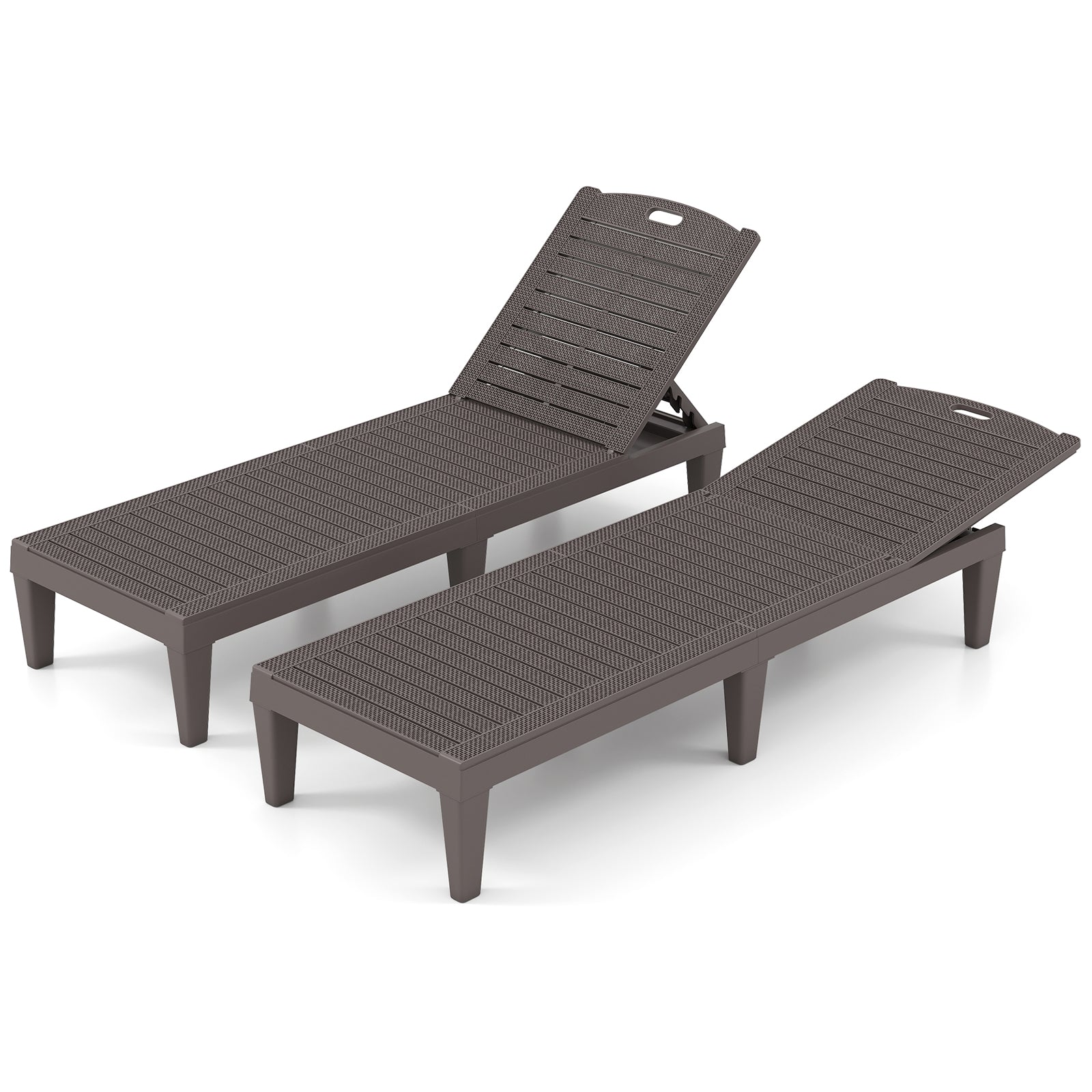 Outdoor PP Chaise Lounge Chairs Set of 2 with 4-Position Adjustable Backrests, Coffee Outdoor Chaise Lounges at Gallery Canada