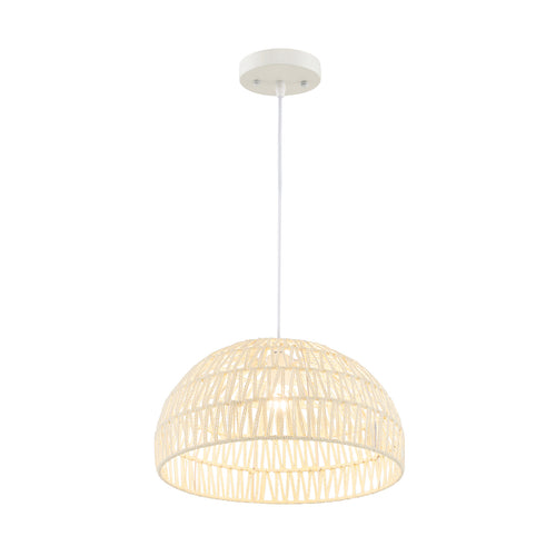 Farmhouse Rattan Pendant Light, Adjustable Hanging Rope, Beige