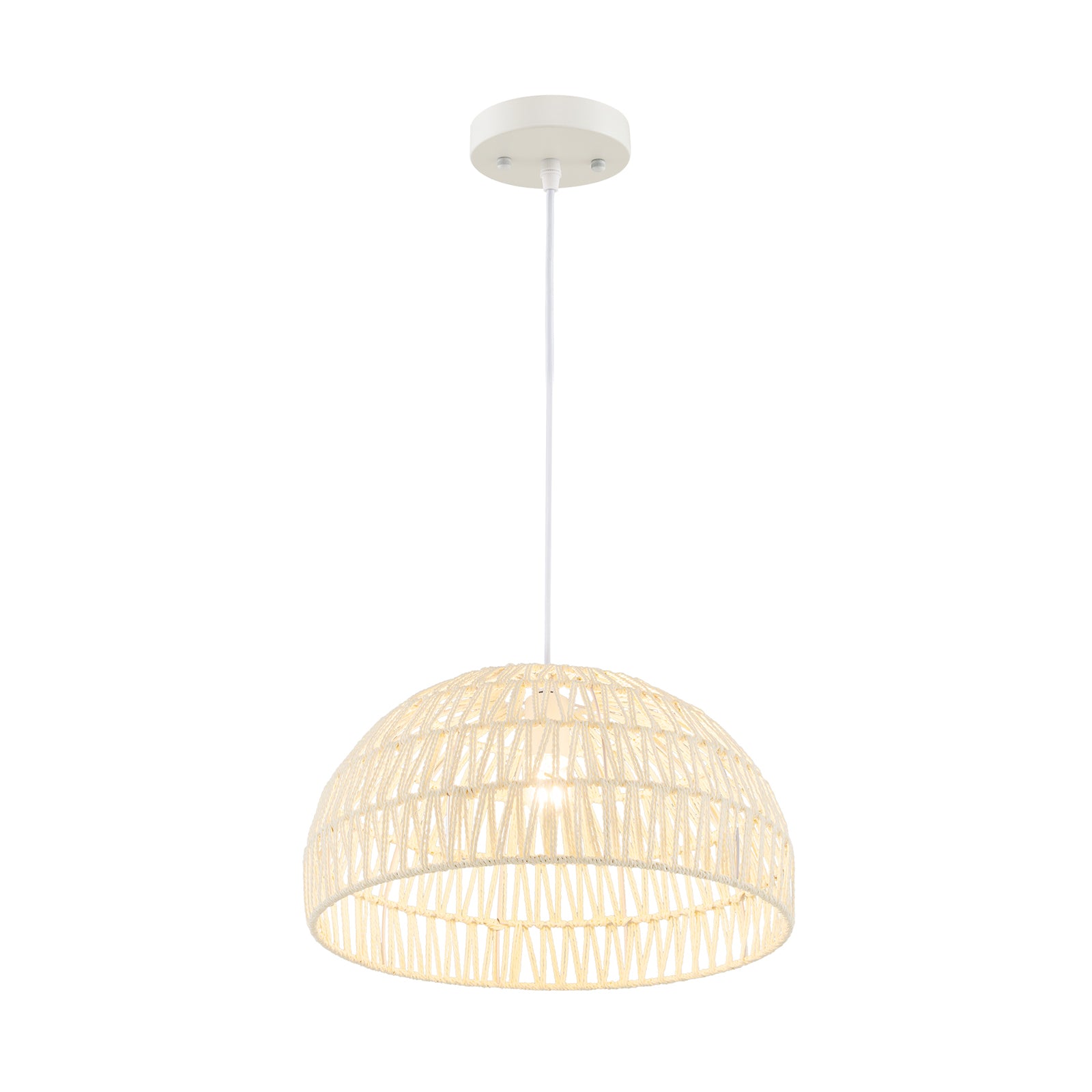 Farmhouse Rattan Pendant Light, Adjustable Hanging Rope, Beige Ceiling Lights Beige at Gallery Canada