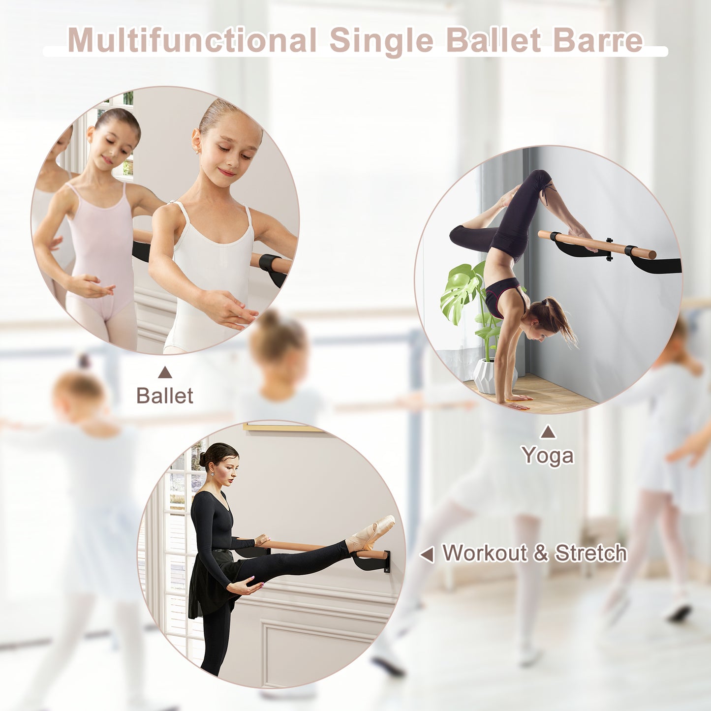 4 Feet Wall-Mounted Ballet Barre for Yoga, Black Yoga Accessories at Gallery Canada
