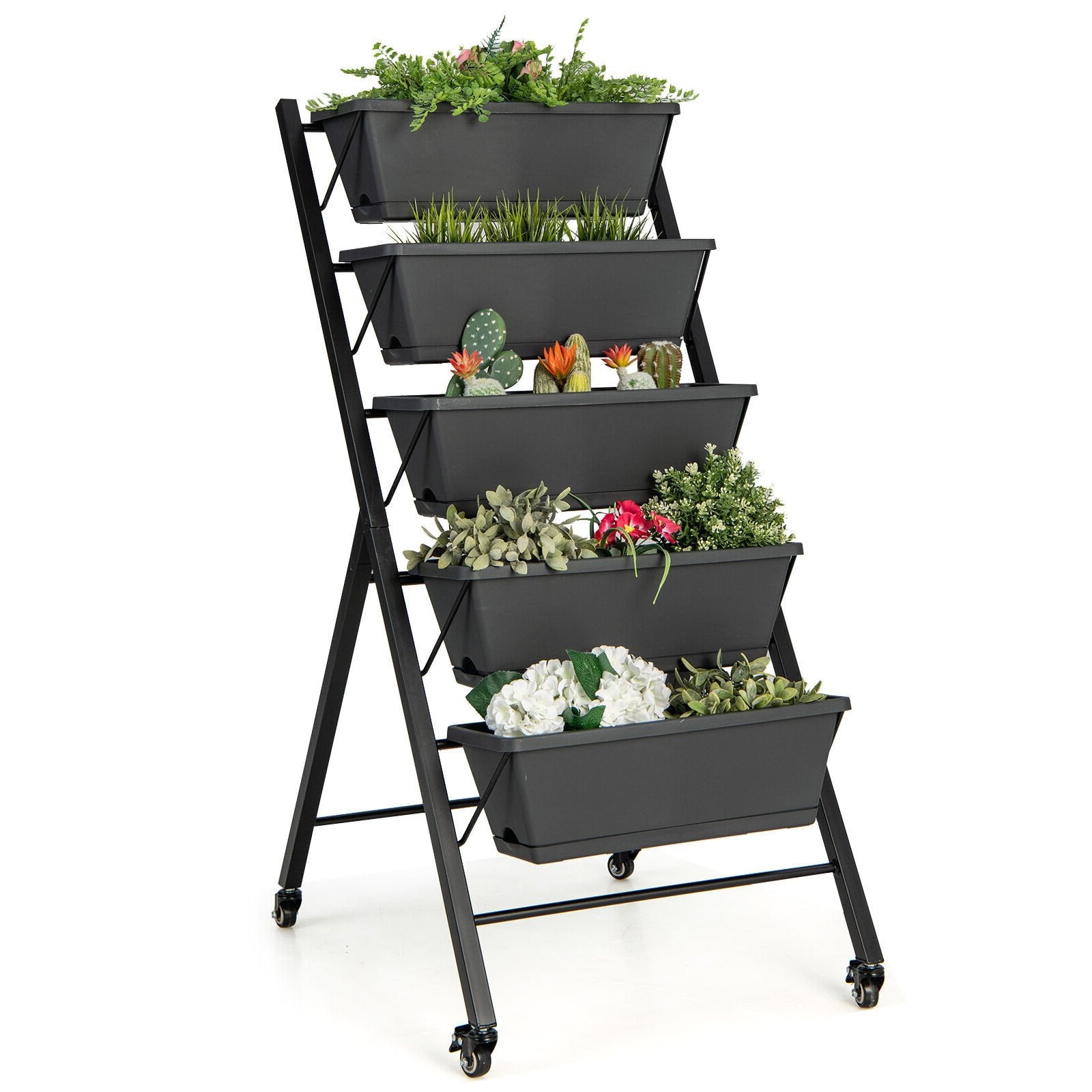5-Tier Vertical Raised Garden Bed with Wheels and Container Boxes, Black - Gallery Canada