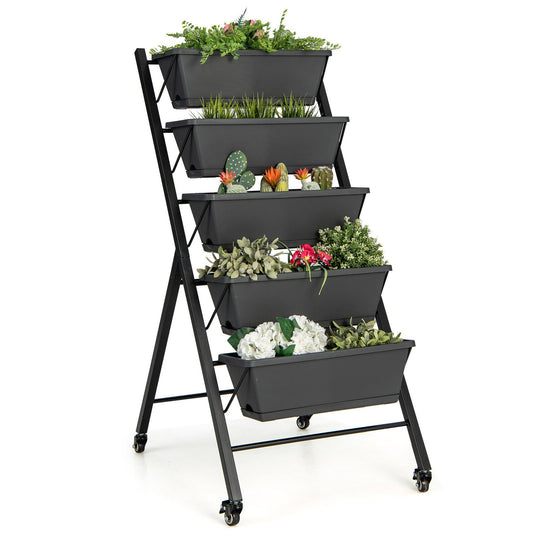 5-Tier Vertical Raised Garden Bed with Wheels and Container Boxes, Black at Gallery Canada