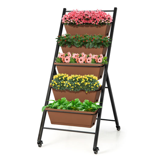 5-Tier Vertical Raised Garden Bed with Wheels and Container Boxes, Brown at Gallery Canada