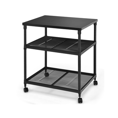 3 Tier Printer Stand Rolling Fax Cart with Adjustable Shelf and Swivel Wheels, Black