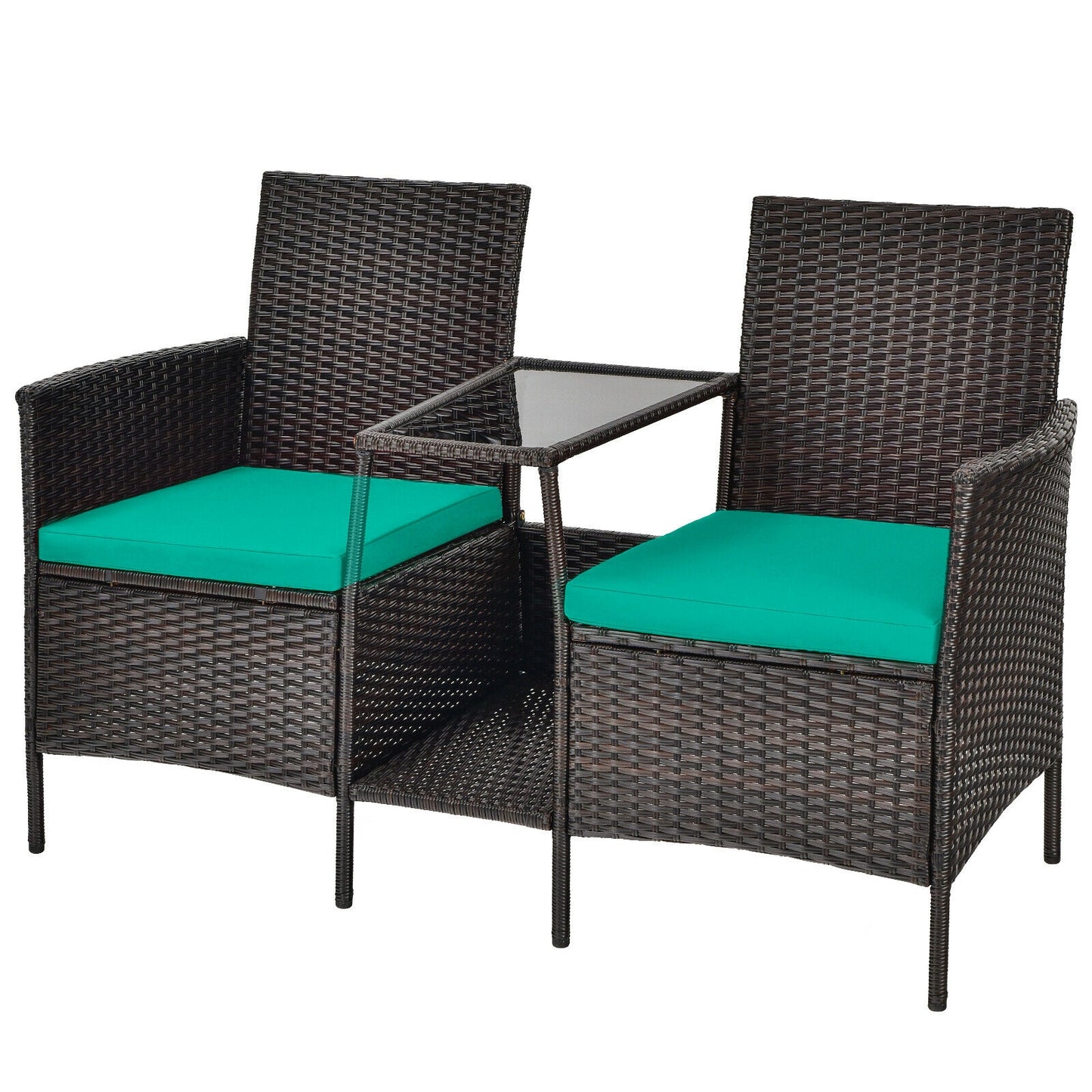 Patio Rattan Wicker Conversation Set Sofa Cushioned Loveseat Glass Table, Turquoise Patio Conversation Sets at Gallery Canada