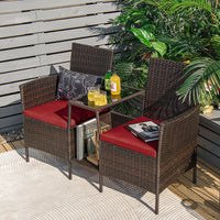 Thumbnail for Rattan Patio Conversation Set Cushioned with Glass Table - Gallery View 2 of 10