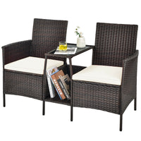Thumbnail for Rattan Patio Conversation Set Cushioned with Glass Table - Gallery View 6 of 9