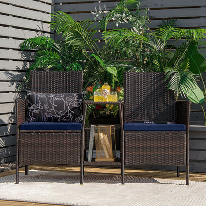 Patio Rattan Wicker Conversation Set Sofa Cushioned Loveseat Glass Table, Navy Patio Conversation Sets at Gallery Canada