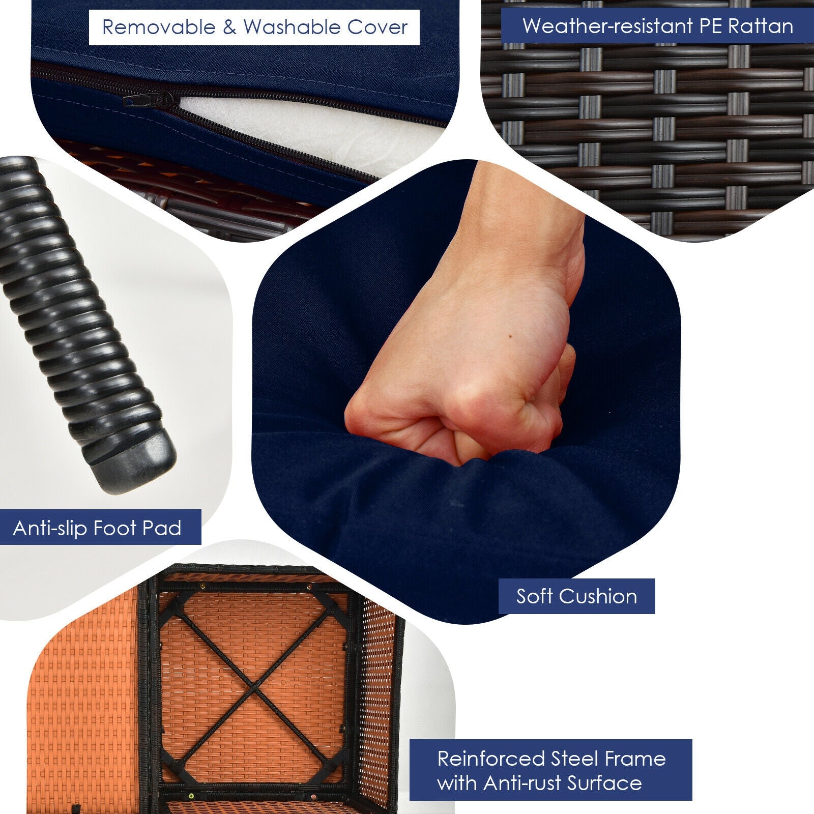 Patio Rattan Wicker Conversation Set Sofa Cushioned Loveseat Glass Table, Navy Patio Conversation Sets at Gallery Canada