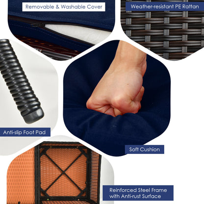 Patio Rattan Wicker Conversation Set Sofa Cushioned Loveseat Glass Table, Navy Patio Conversation Sets at Gallery Canada