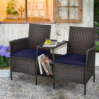 Thumbnail for Rattan Patio Conversation Set Cushioned with Glass Table - Gallery View 3 of 10