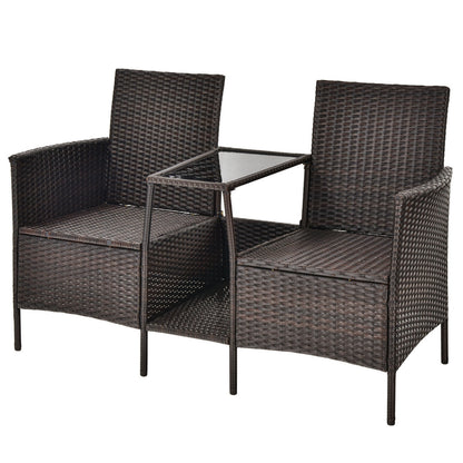 Patio Rattan Wicker Conversation Set Sofa Cushioned Loveseat Glass Table, Navy Patio Conversation Sets at Gallery Canada
