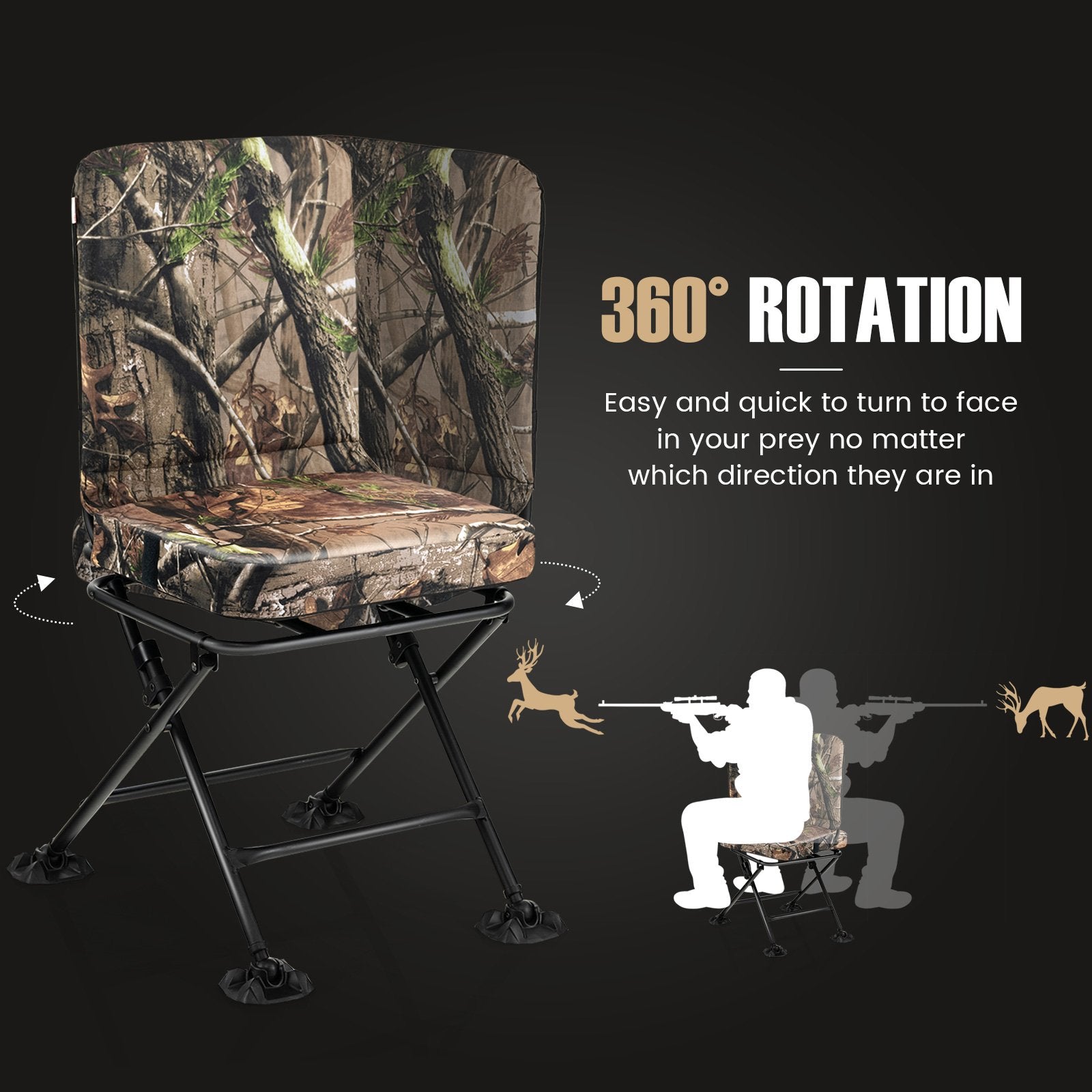 Swivel Folding Chair with Backrest and Padded Cushion, Camouflage - Gallery Canada