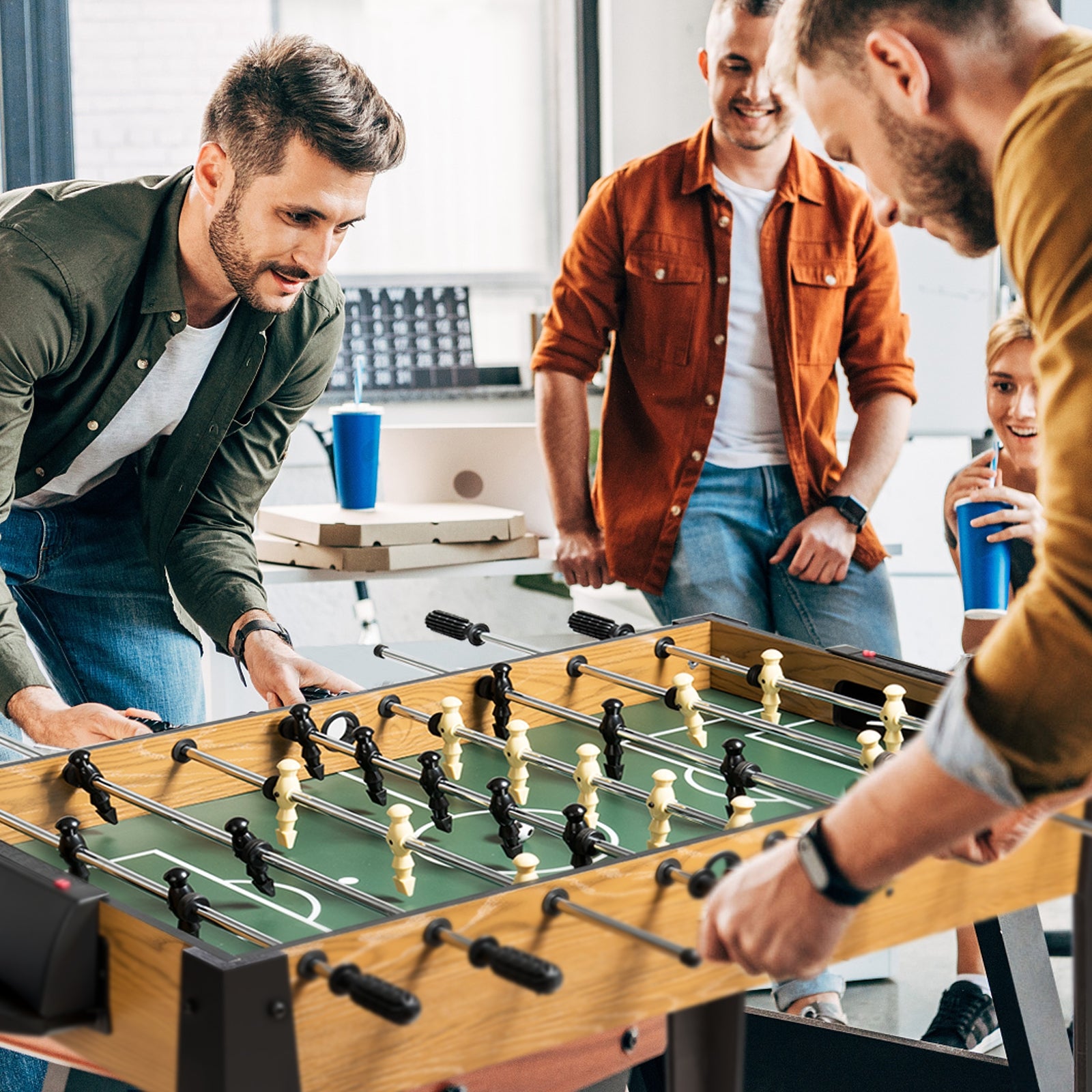 48 Inch Competition Sized Home Recreation Wooden Foosball Table, Brown Game Room at Gallery Canada