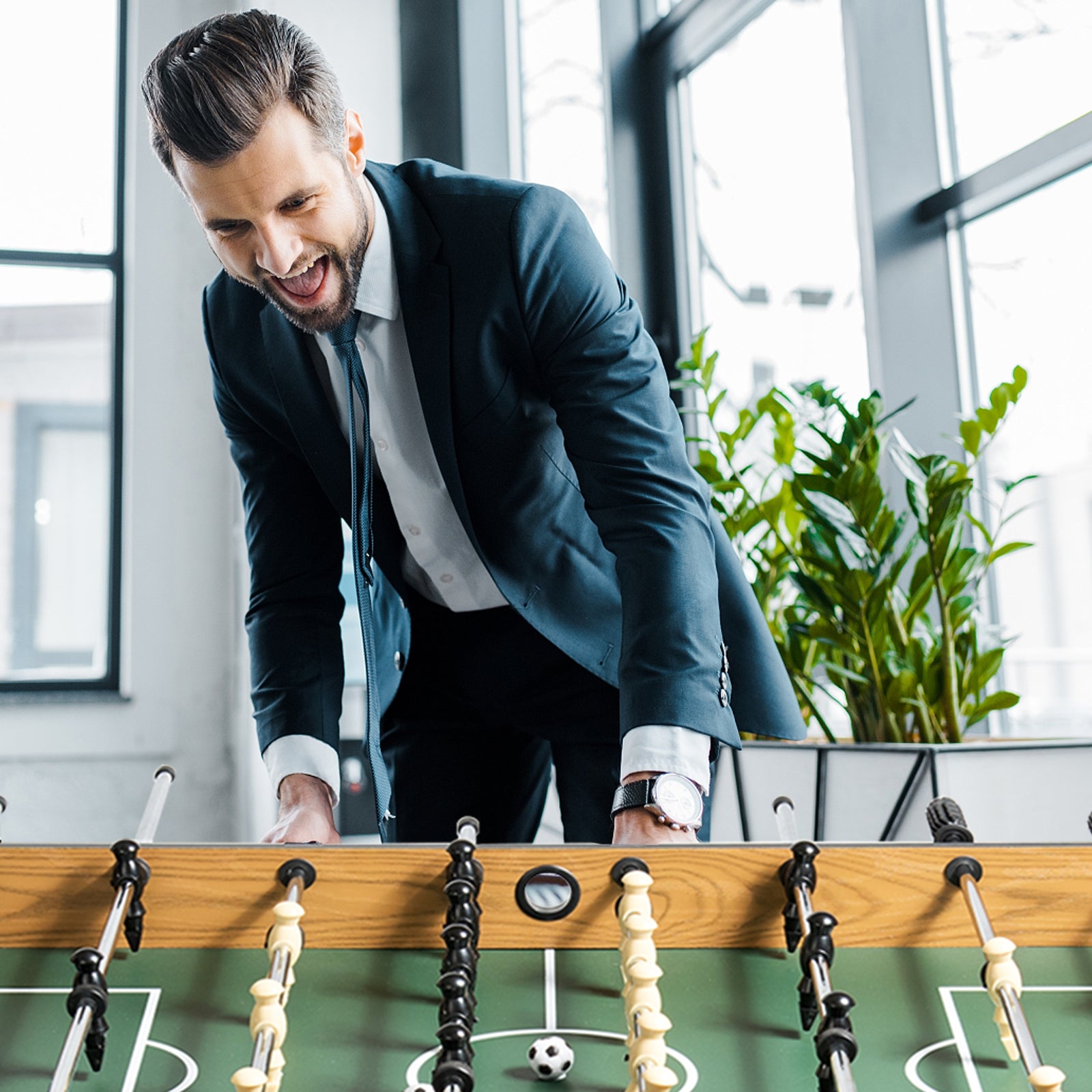 48 Inch Competition Sized Home Recreation Wooden Foosball Table, Brown Game Room at Gallery Canada