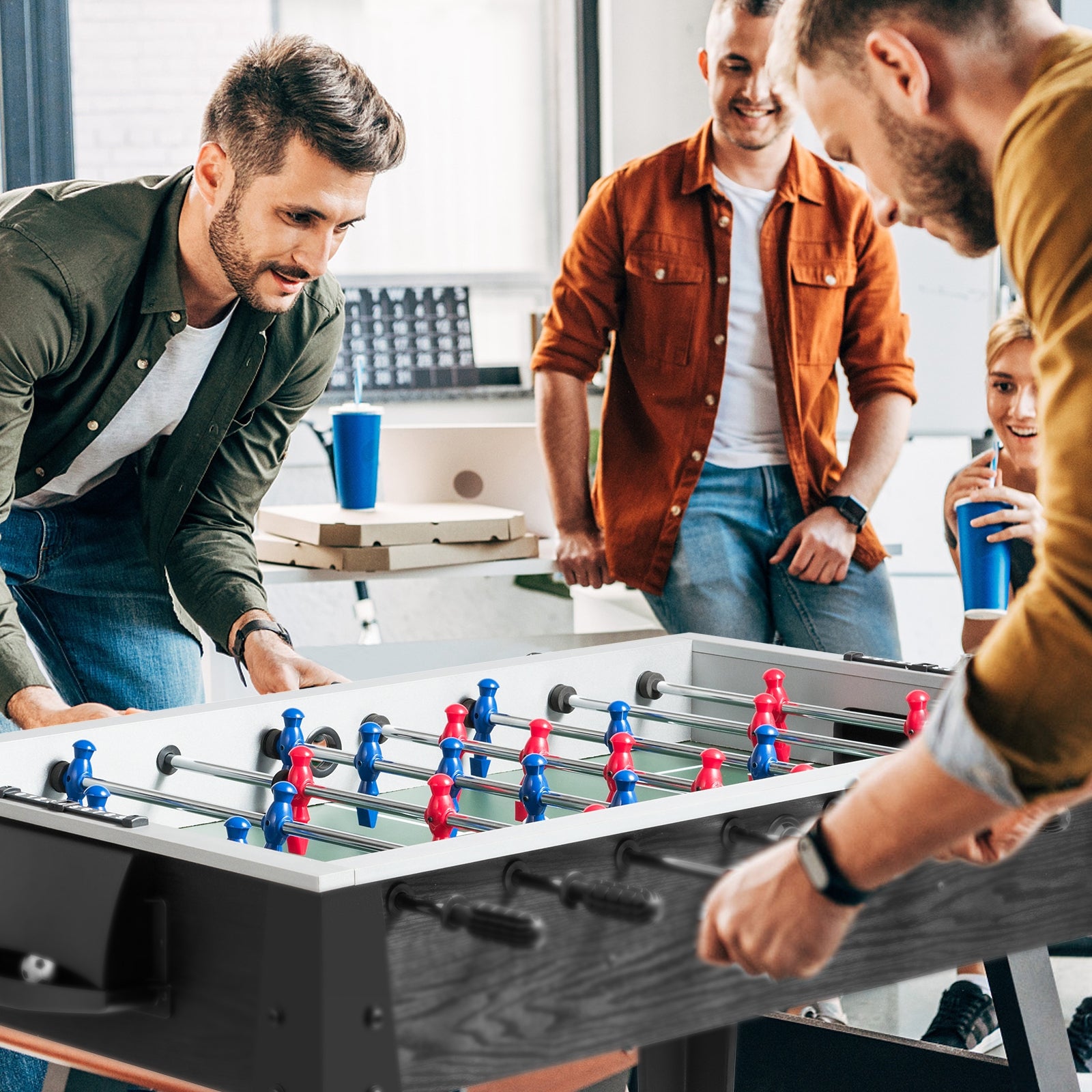 48 Inch Competition Sized Home Recreation Wooden Foosball Table, Black Game Room at Gallery Canada