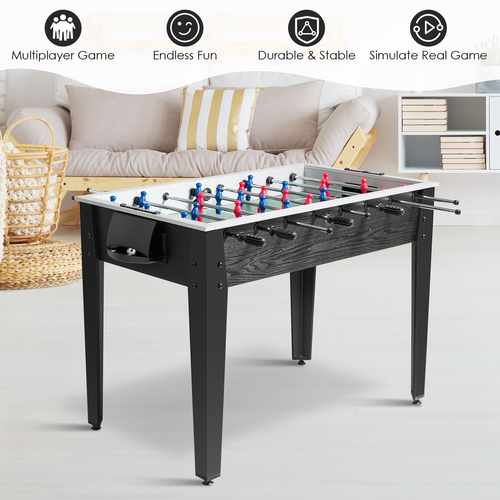 48 Inch Competition Sized Home Recreation Wooden Foosball Table, Black Game Room at Gallery Canada