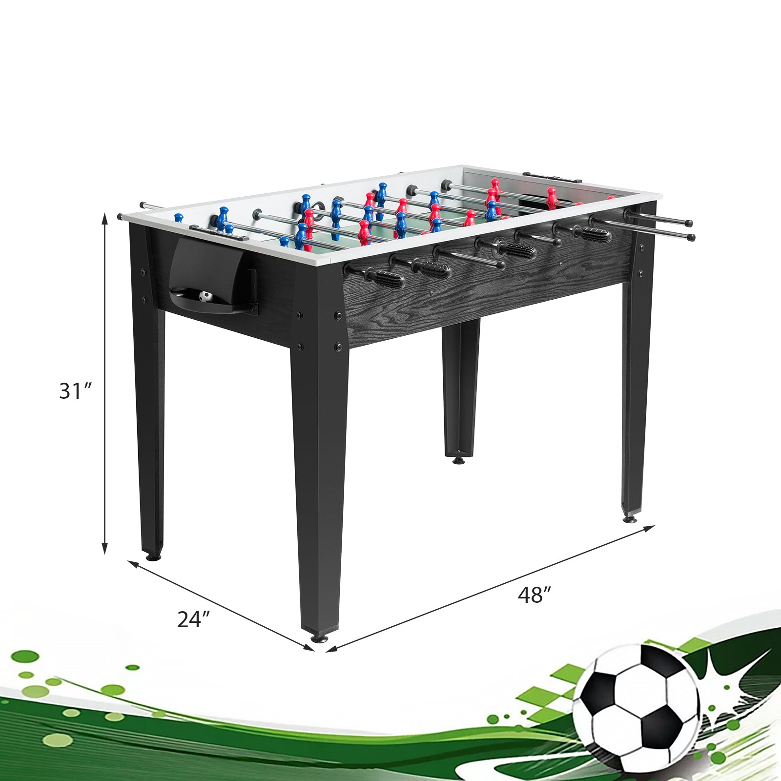 48 Inch Competition Sized Home Recreation Wooden Foosball Table, Black Game Room at Gallery Canada