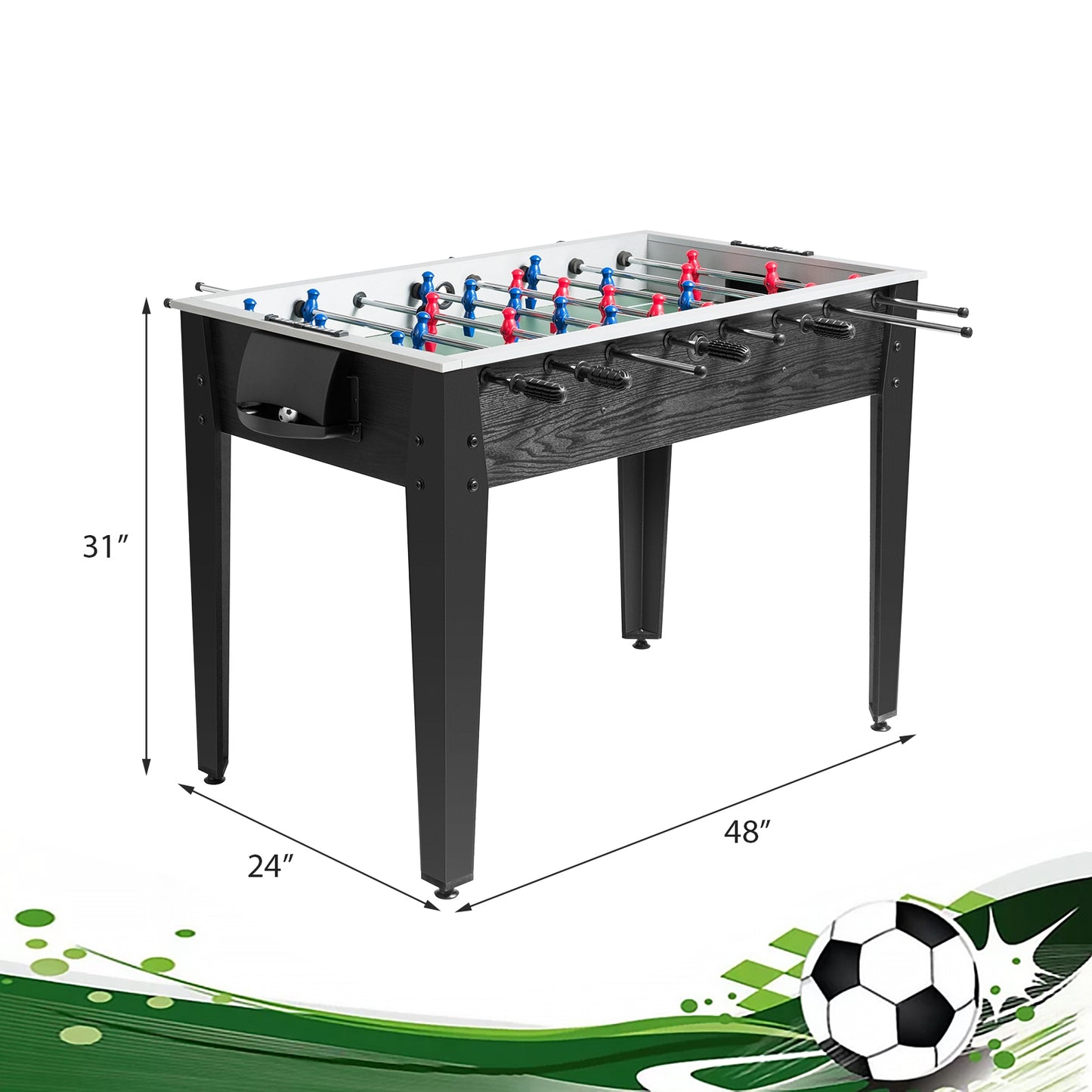 48 Inch Competition Sized Home Recreation Wooden Foosball Table, Black Game Room at Gallery Canada