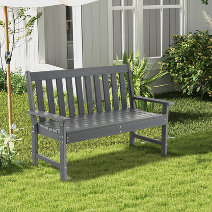 52 Inch All-Weather HDPE Outdoor Bench with Backrest and Armrests, Gray Outdoor Benches at Gallery Canada