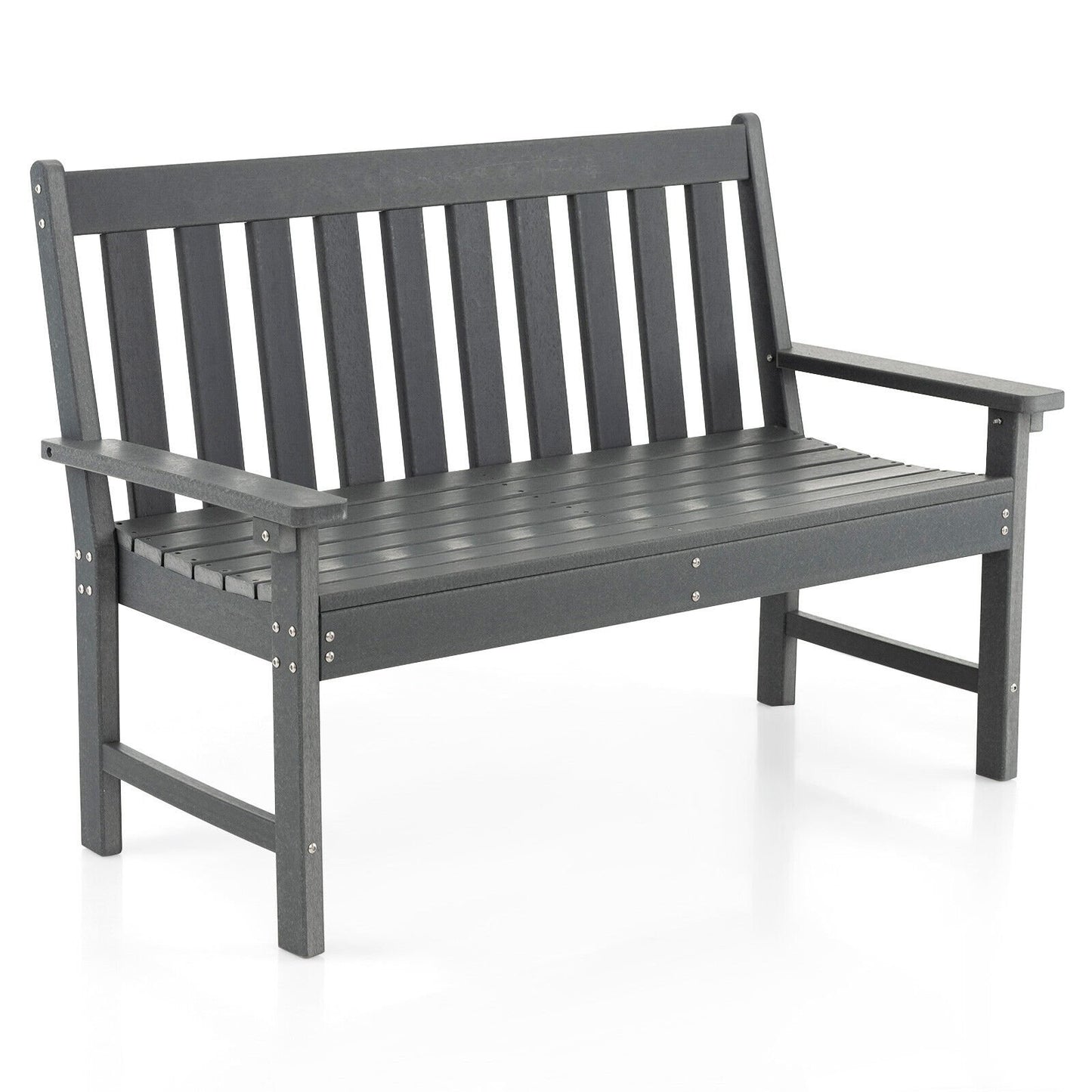 52 Inch All-Weather HDPE Outdoor Bench with Backrest and Armrests, Gray Outdoor Benches Gray at Gallery Canada