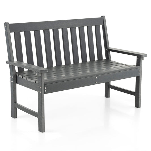 52 Inch All-Weather HDPE Outdoor Bench with Backrest and Armrests, Gray - Gallery Canada