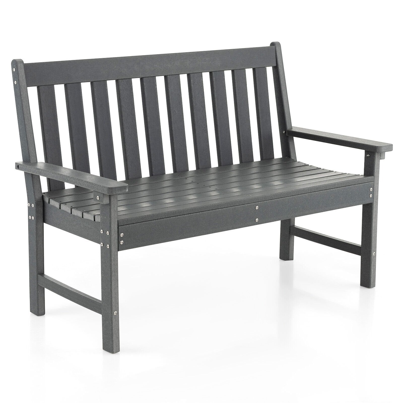52 Inch All-Weather HDPE Outdoor Bench with Backrest and Armrests, Gray Outdoor Benches at Gallery Canada