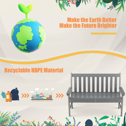 52 Inch All-Weather HDPE Outdoor Bench with Backrest and Armrests, Gray Outdoor Benches at Gallery Canada