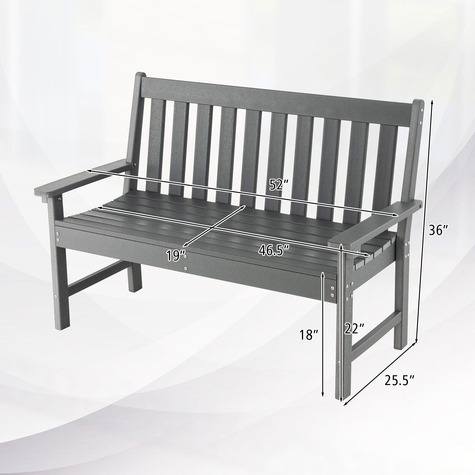 52 Inch All-Weather HDPE Outdoor Bench with Backrest and Armrests, Gray Outdoor Benches at Gallery Canada